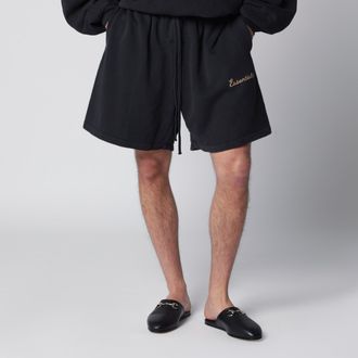 Fear of God Shorts neri con logo in cotone felpato