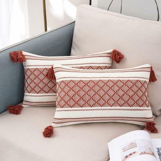 OEM Juego De 2 Fundas De Coj&iacute;n Rectangulares De Estilo Bohemio Moderno, Fundas Decorativas De Jacquard Para Sal&oacute;n, Sof&aacute;, Dormitorio, 30 X 50 Cm, Rojo Y Bl
