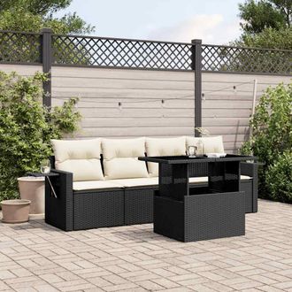 vidaXL Vidaxl - Set De Muebles De Jard&iacute;n 5 Pzas Y Cojines Rat&aacute;n Sint&eacute;tico Negro