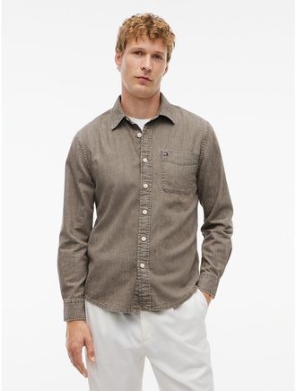 Tommy Hilfiger Mens Relaxed Fit Chambray Pocket Shirt - Rustic Copper - XXL