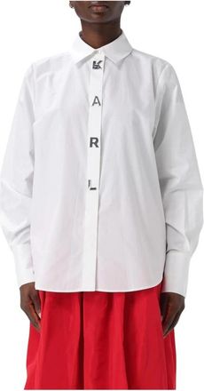 Karl Lagerfeld Logo Shirt - Dames - Overhemden - Wit - M - Katoen - Overhemden
