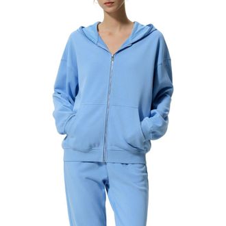 LilySilk SILKERRY Oversized Seamflow Verge Full-Length Front Zip Hoodie in Lagoon Blue at Nordstrom, Size X-Small