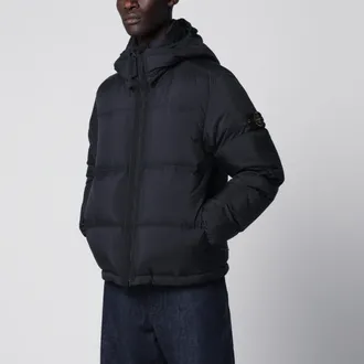 Stone Island Piumino con zip nero in nylon ripstop