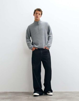 Hollister maglione in maglia con 1/4 zip a coste grigio