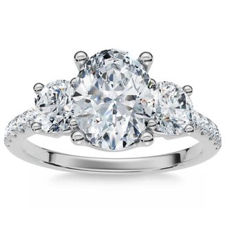 Pompeii3 1.60Ct Oval Diamond Engagement Ring 14k Gold Lab Grown With Side Stones