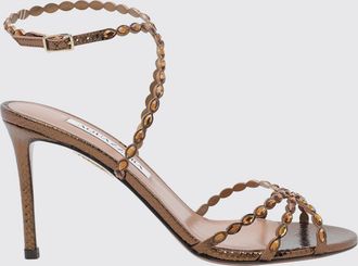 Aquazzura Sandali Love Struck in pelle pitonata con strass e tacco a spillo