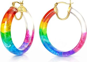 Gold & Honey Womens Tie Dye Lucite Small Hoops In Rainbow