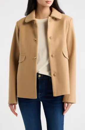 CeCe by Cynthia Steffe Bow Button Swing Jacket in Camel at Nordstrom, Size X-Small