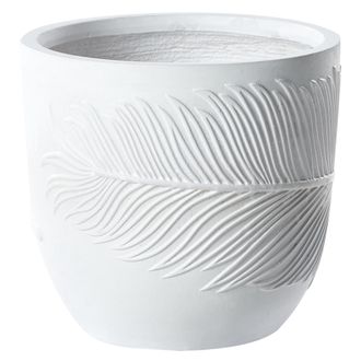 Beliani Maceta Exterior Motivo Hoja Redonda Piedra Fibra Arcilla 28x28x16 Cm Blanco Ftero
