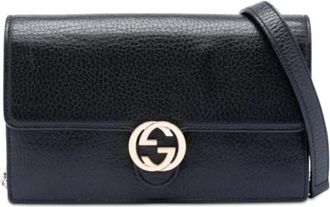 Gucci Pre-owned Interlocking G Dollar Wallet on Chain - Dames - Vintage Schoudertas - Zwart - ONE Size - Leer - Vintage
