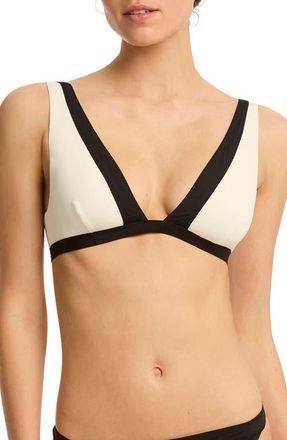 Sea Level Australia Border Plunge Bikini Top in Coconut at Nordstrom, Size 10