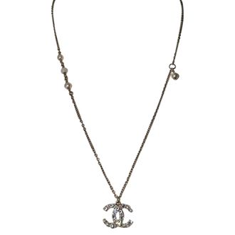 Chanel Pre-owned Womens CC Pearl Crystal Embellished Necklace in Gold Metal - One Size