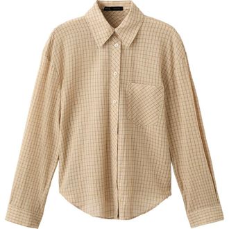 Mango Checkered Cotton Button-Up Shirt in Brown at Nordstrom, Size 8