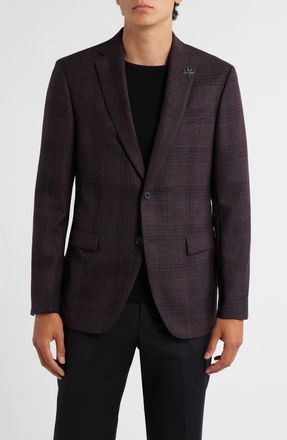 John Varvatos Bleeker Purple Shadow Check Slub Wool Blend Sport Coat at Nordstrom, Size 42 Regular
