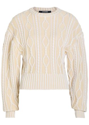 Jacquemus La Maille Amelo Cable-knit Cotton Jumper - Ivory - 42 (UK14 / L)