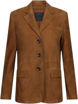 Liu Jo Elegante Su&egrave;de Jas met Inkeping Kraag - Dames - Blazers - Bruin - XL - Su&egrave;de - Jassen