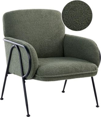 Beliani Armchair Green Boucle Upholstery Metal Frame Century Modern TRYSNES