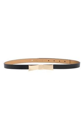 Kate Spade New York Metal Bow Leather Belt in Black /Polished Gold at Nordstrom Rack, Size X-Large