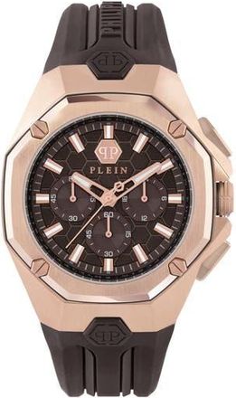 Philipp Plein Octagon Chronograph Silicone Strap Watch, 44mm in Ip Rose Gold at Nordstrom Rack
