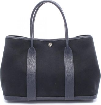 Herm&egrave;s Black Navy Canvas Country Leather Leather Handbag Tote Bag (Pre-Owned)