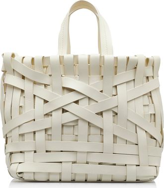 Jil Sander Pre-owned Womens Woven Leather Tote Bag - Ivory - One Size