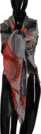 Costume National Gray Red Shawl Foulard Wrap Womens Scarf