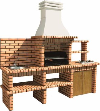 Movelar Barbacoa De Obra Prefabricada De Le&ntilde;a Y Carb&oacute;n Modelo Luxor Royal (gris, Naranja - 277 X 70 X 262 Cm) Ref: 3521/1 - Cocina De Exterior Completa Con Fr