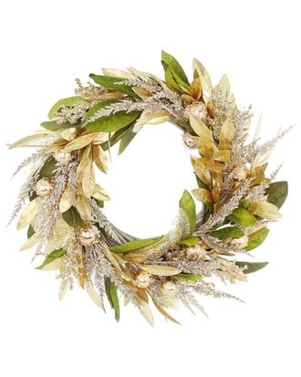 Creative Displays Inc. Handcrafted 25In Holiday Wreath With Magnolia Leaves & Ornaments