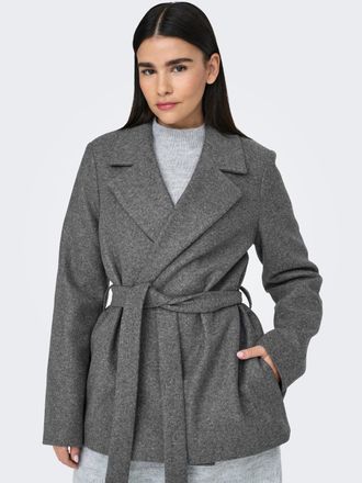 Only Kurzmantel ONLY ONLALVILDA LIFE SHORT WRAP COAT OTW, Damen, Gr. L, medium grau melange, Web, Obermaterial: 100% Polyester, unifarben, regular fit norm