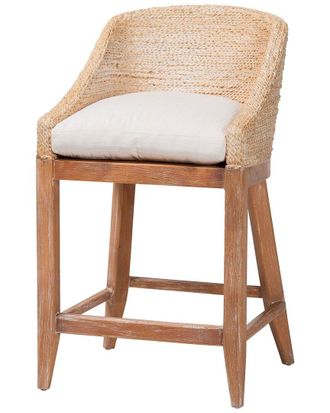 Baxton Studio Jasper Seagrass Counter Stool With Mahogany Wood Frame
