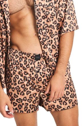 Savage x Fenty Savage X Satin Boxers in Cafecito Brown Jaguar Print at Nordstrom, Size X-Large