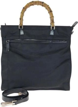 Gucci Pre-owned Tote Bags, female, Black, Size: ONE SIZE Pre-owned Bamboo Nylon Leather Tote Bag
