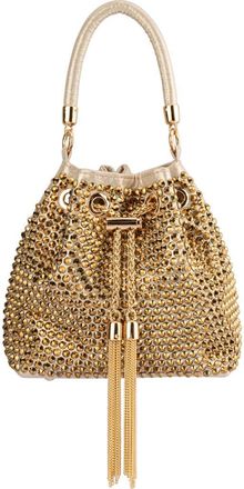 Olga Berg Santorini Studded Hotfix Drawstring Top Handle Bag in Gold at Nordstrom