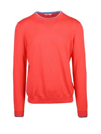 Sun 68 Red Knit Cotton Crewneck Sweater