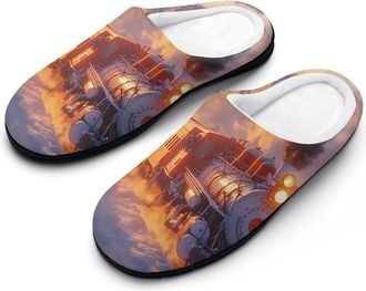 Generic Steam Train Snowy Forests Cotton Slippers for Women Indoor Outdoor Slipper Slip-On Memory Foam Home Shoes