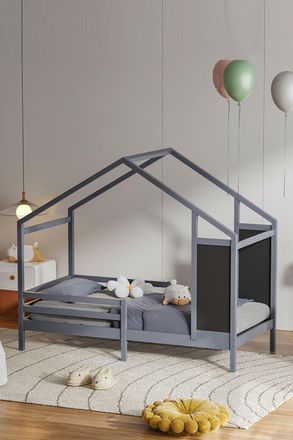 Living and Home 197x97x168cm Grey Blackboard Pine Bed | Size: 197 x 97 x 168 cm