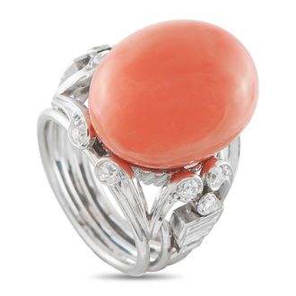 Luxury Bazaar Platinum 0.50ct Diamond and Coral Ring MF21-050626