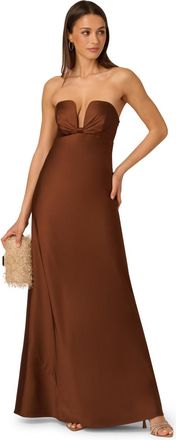 Adrianna Papell Womens Stretch Satin Long Dress - Brown - Size 12 UK