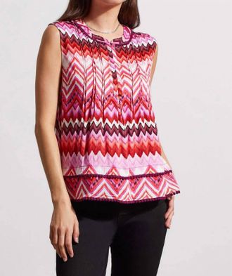Tribal Sleeveless Blouse With Tuck Pleats In Plum