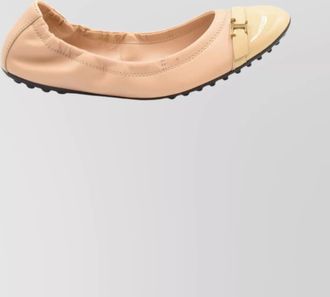 Tod's cap toe patent loafers with elastic trim