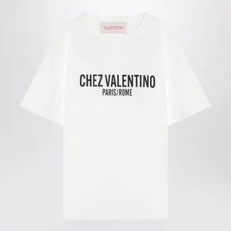 Valentino Ivory T Shirt With Chez Valentino Print