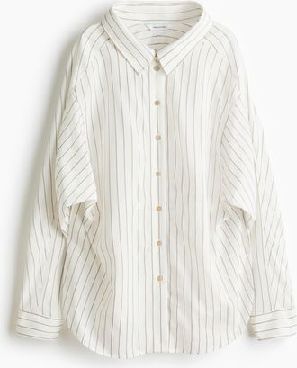 H&M Oversized Bluse - Weiss/Gestreift