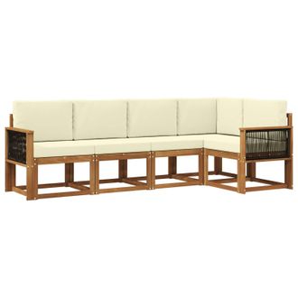 vidaXL Conjunto De Sof&aacute;s De Exterior 5 Pcs Natural Y Crema Poli&eacute;ster Vidaxl