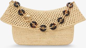 Loewe Paulas Ibiza -Borsa a spalla Ola Medium in rafia con logo lettering in metallo - LOEWE - gender_Woman