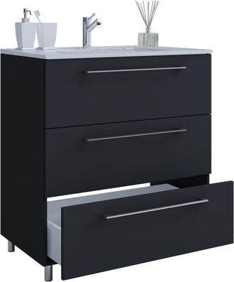 ebuy24 Vcm 2 pz Lavabo lavabo lavabo larghezza armadio inferiore 60 cm arredo bagno in piedi 3 cassetti Badinos (Bianco)