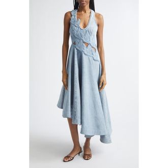 Zimmermann Alchemy Cutout Appliqu&eacute; Asymmetric Denim Dress in Sea Foam at Nordstrom, Size 4