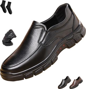 Generic Mens Orthopedic Arch Support Genuine Leather Slip-On Loafers Stylish Non-Slip Thick Soles Orthopedic Walking Shoes Business Casual Work Shoes (Black,6