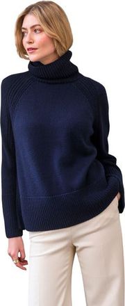Celtic & Co. Merino Rib Detail Turtleneck Sweater in Navy at Nordstrom, Size X-Small