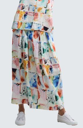 Luukaa D'Celli Merina Painterly Print Linen Maxi Skirt in Multihued at Nordstrom, Size 12