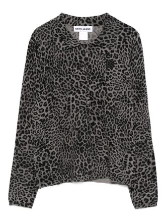 DKNY logo-patch leopard-pattern cardigan - Grey